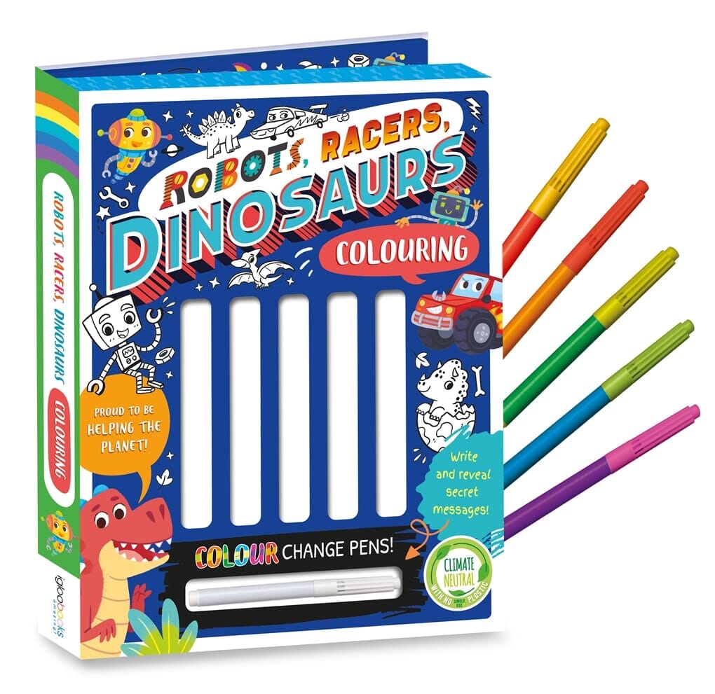 Robots, Racers, Dinosaurs Colouring Book With Pen Set by Igloo - Ages 3-6 - E-B00k