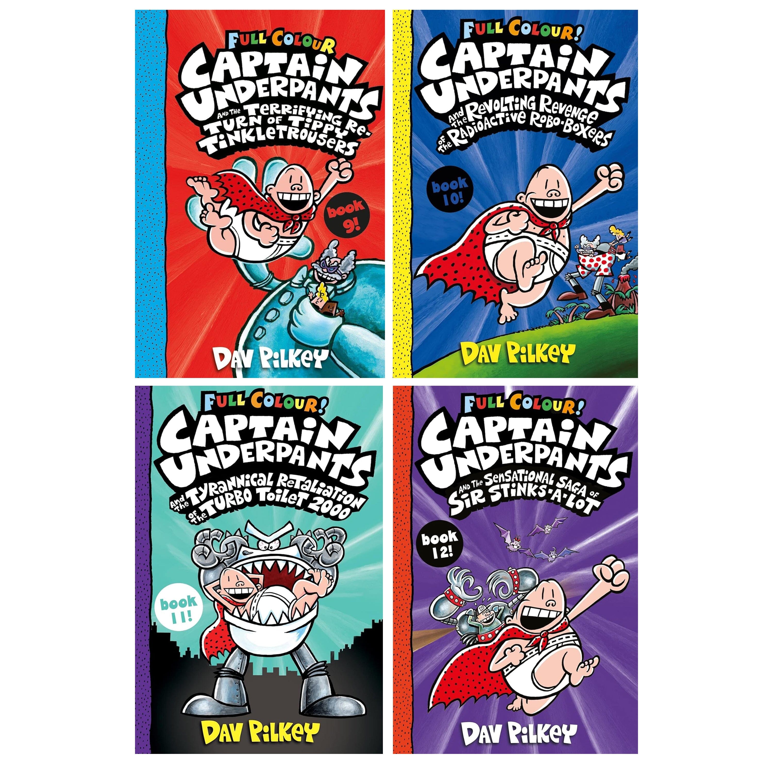 Captain Underpants Full Colour Series (Book 9-12) Collection by Dav Pilkey 4 Books Set - Ages 7-11 - E-B00k