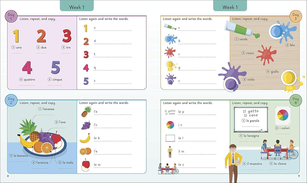 Italian for Everyone Junior 5 Words a Day: Learn and Practise 1,000 Italian Words - Ages 5-9 - Flexibound