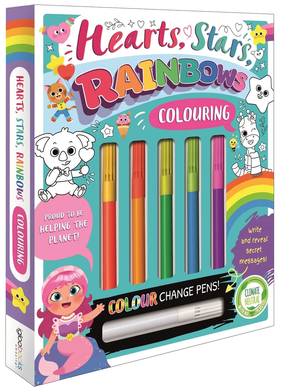 Hearts, Stars, Rainbows Colouring Book With Pen Set by Igloo - Ages 3-5 - E-B00k