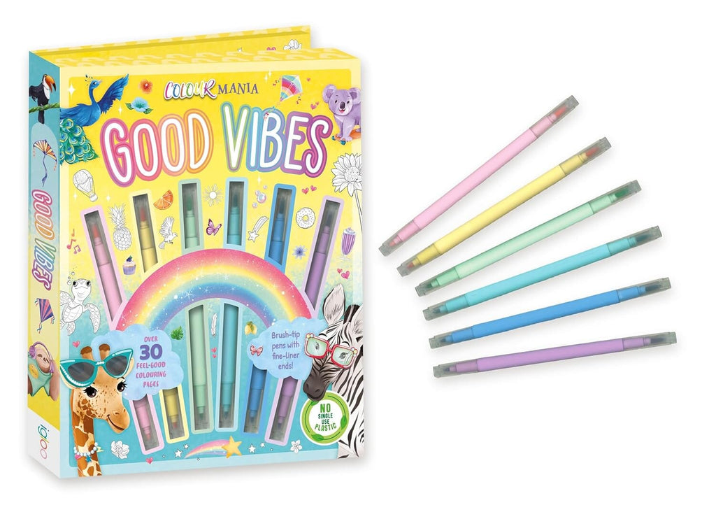 Colour Mania Good Vibes (Colouring Kit With Brush Tip Pens With Fine-Liner Ends) - Ages 3-6 - E-B00k