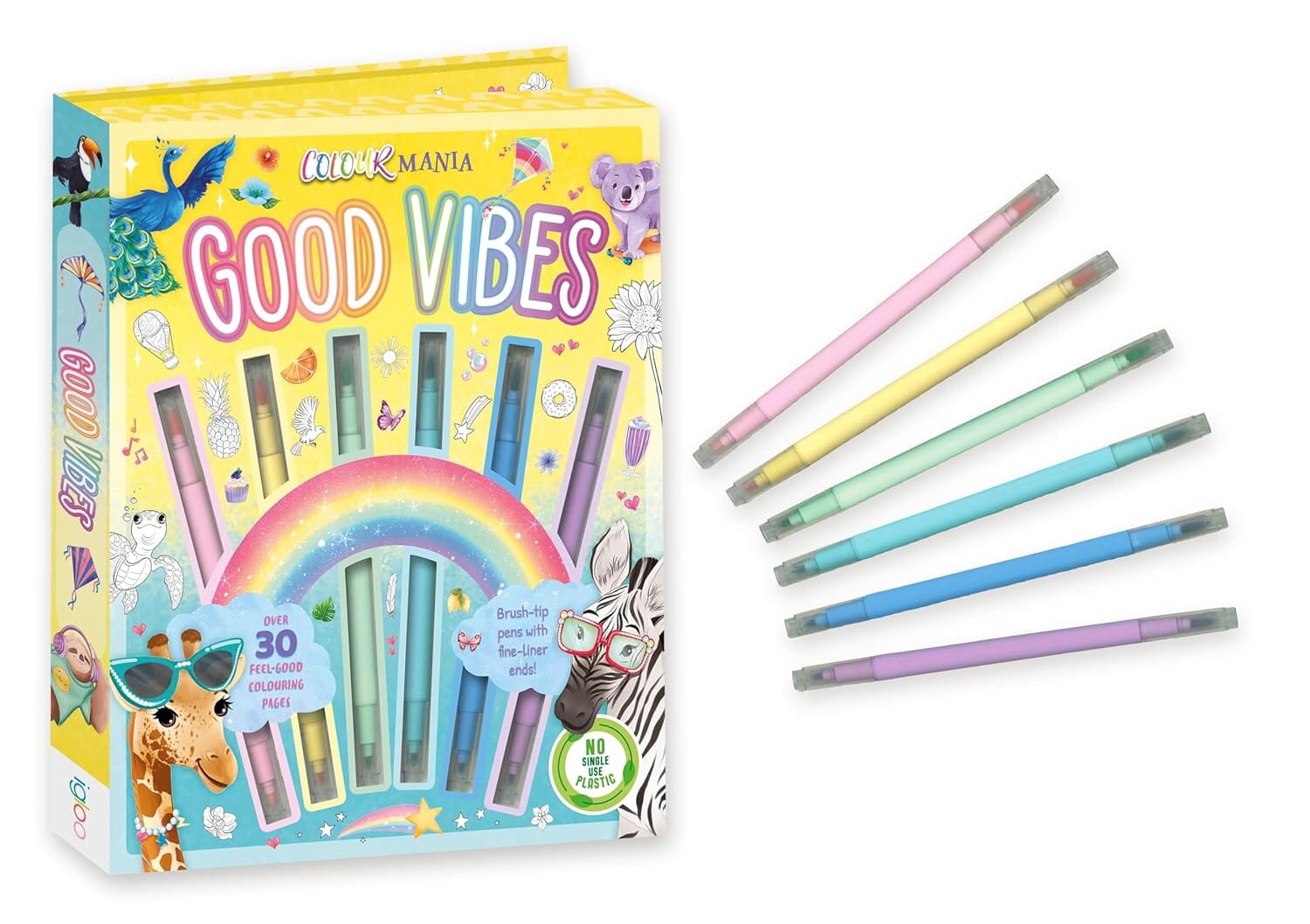 Colour Mania Good Vibes (Colouring Kit With Brush Tip Pens With Fine-Liner Ends) - Ages 3-6 - E-B00k