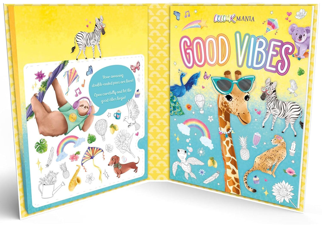 Colour Mania Good Vibes (Colouring Kit With Brush Tip Pens With Fine-Liner Ends) - Ages 3-6 - E-B00k