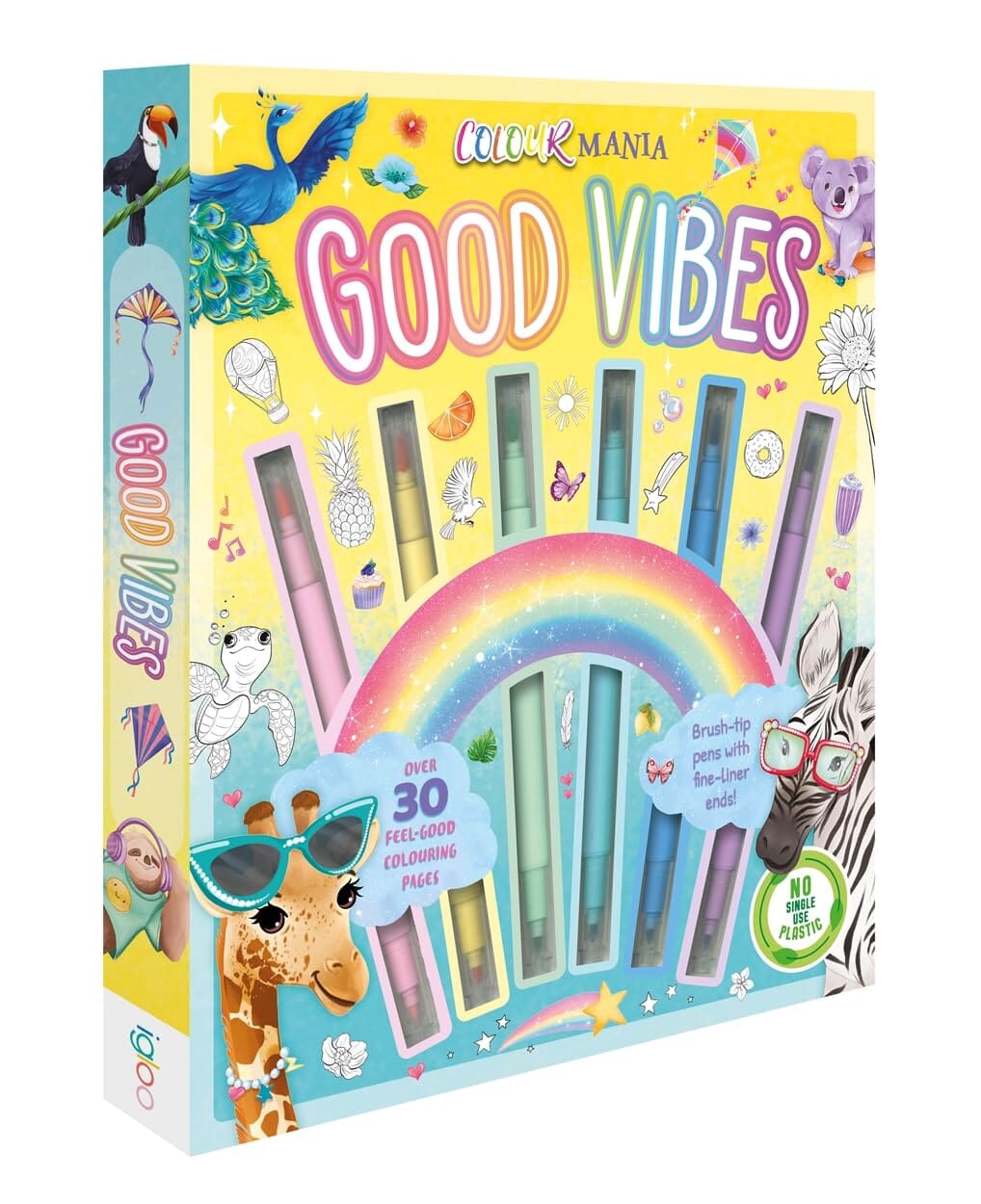 Colour Mania Good Vibes (Colouring Kit With Brush Tip Pens With Fine-Liner Ends) - Ages 3-6 - E-B00k