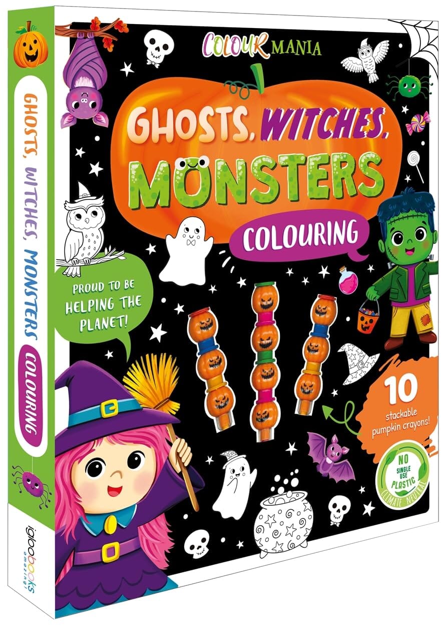 Ghosts, Witches, Monsters Colouring Book With 10 Stackable Crayons! - Ages 3-6 - E-B00k