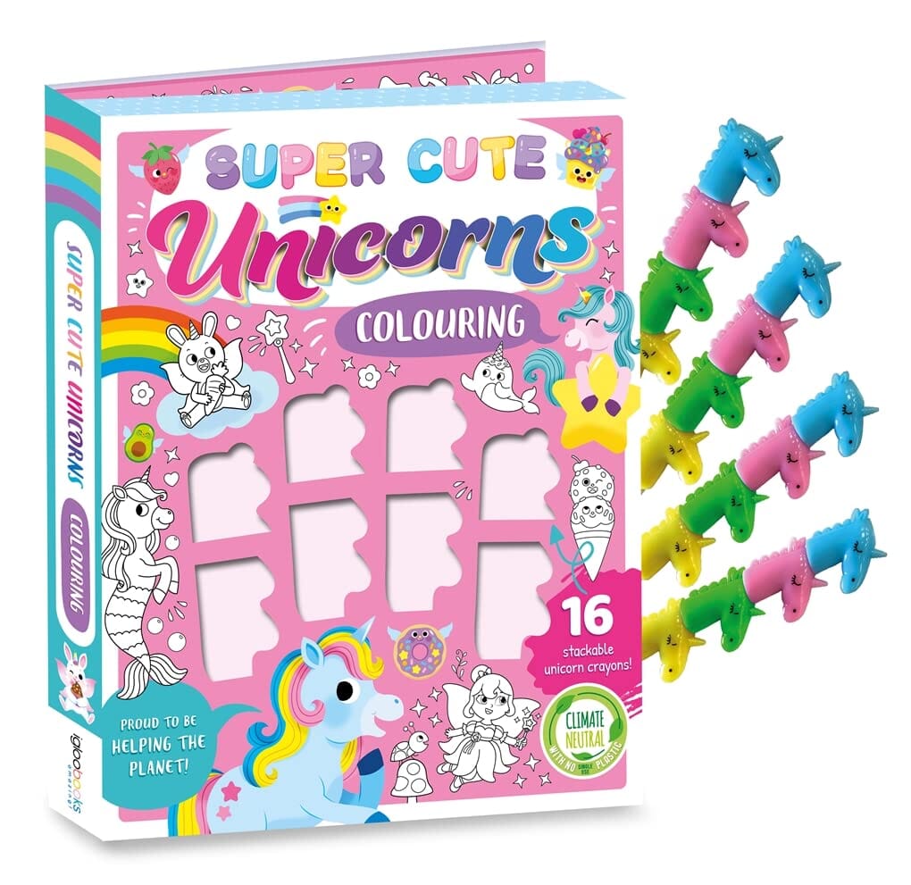 Super Cute Unicorns Colouring Book With 16 Stackable Unicorn Crayons! - Ages 3-6 - E-B00k