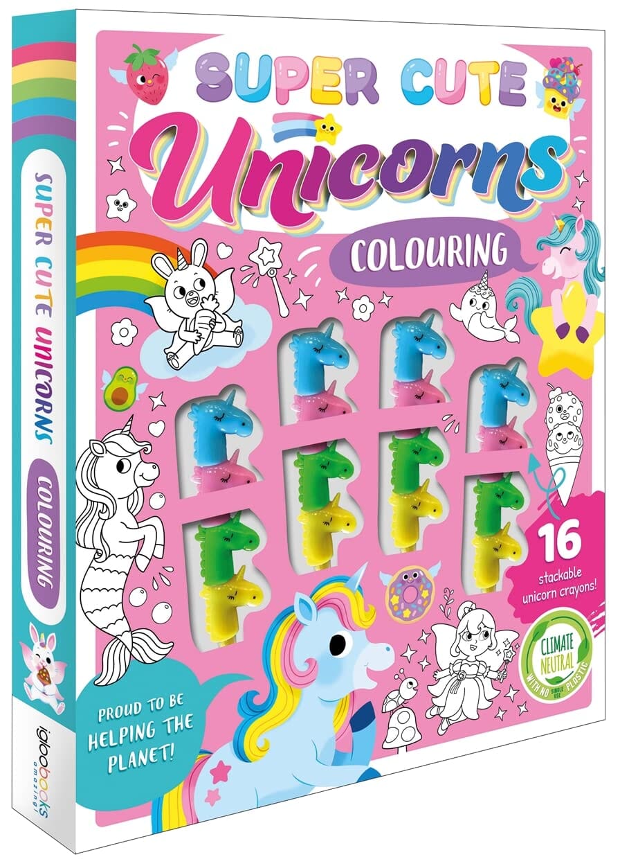 Super Cute Unicorns Colouring Book With 16 Stackable Unicorn Crayons! - Ages 3-6 - E-B00k