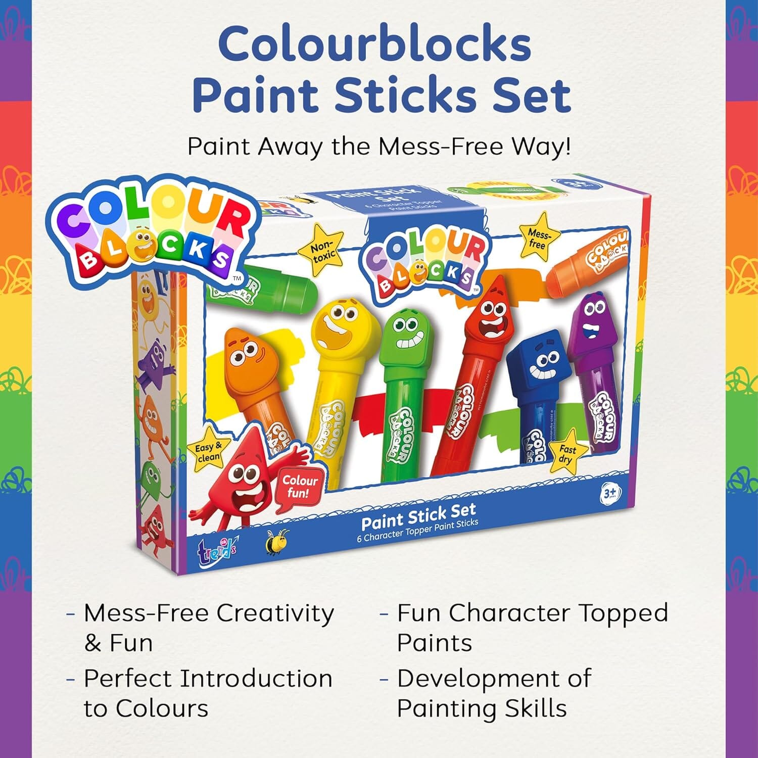 Colour Blocks Paint Sticks For Kids With 6 Character Topper Paint Sticks - Ages 3+ - Educational Toy