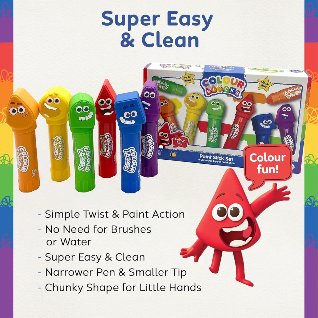 Colour Blocks Paint Sticks For Kids With 6 Character Topper Paint Sticks - Ages 3+ - Educational Toy