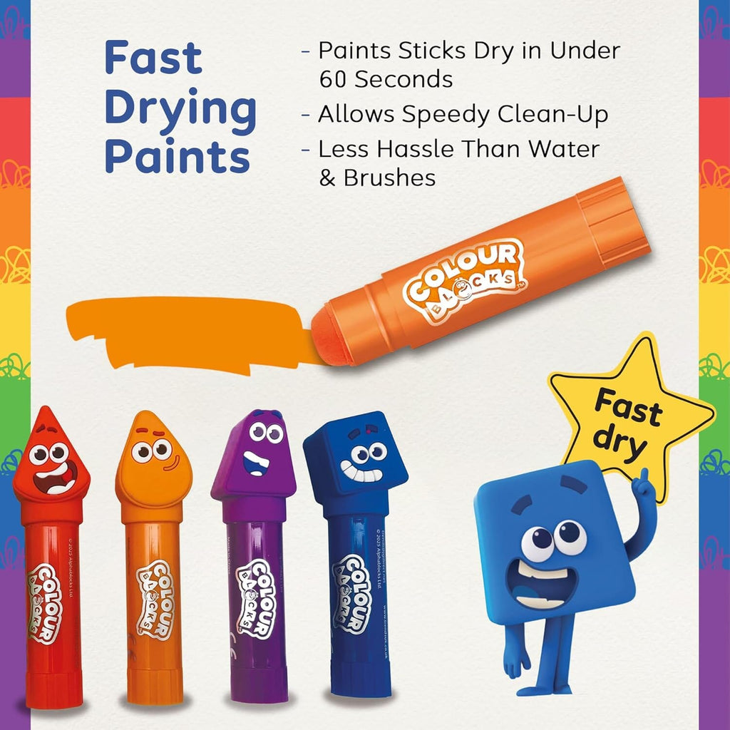 Colour Blocks Paint Sticks For Kids With 6 Character Topper Paint Sticks - Ages 3+ - Educational Toy