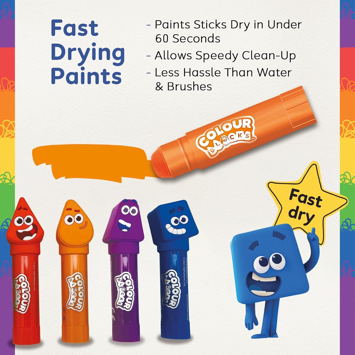 Colour Blocks Paint Sticks For Kids With 6 Character Topper Paint Sticks - Ages 3+ - Educational Toy