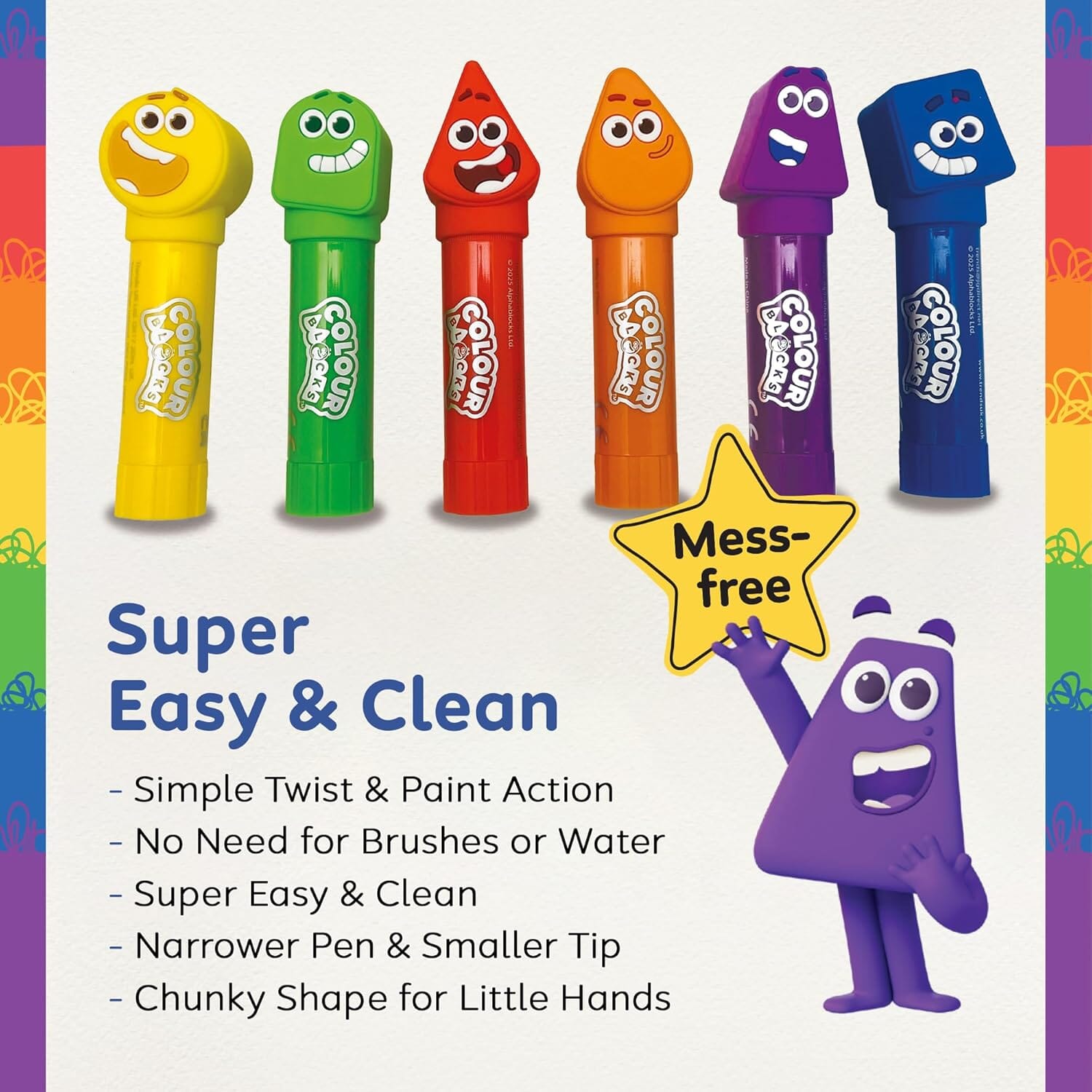 Colour Blocks Paint Sticks For Kids With 6 Character Topper Paint Sticks - Ages 3+ - Educational Toy