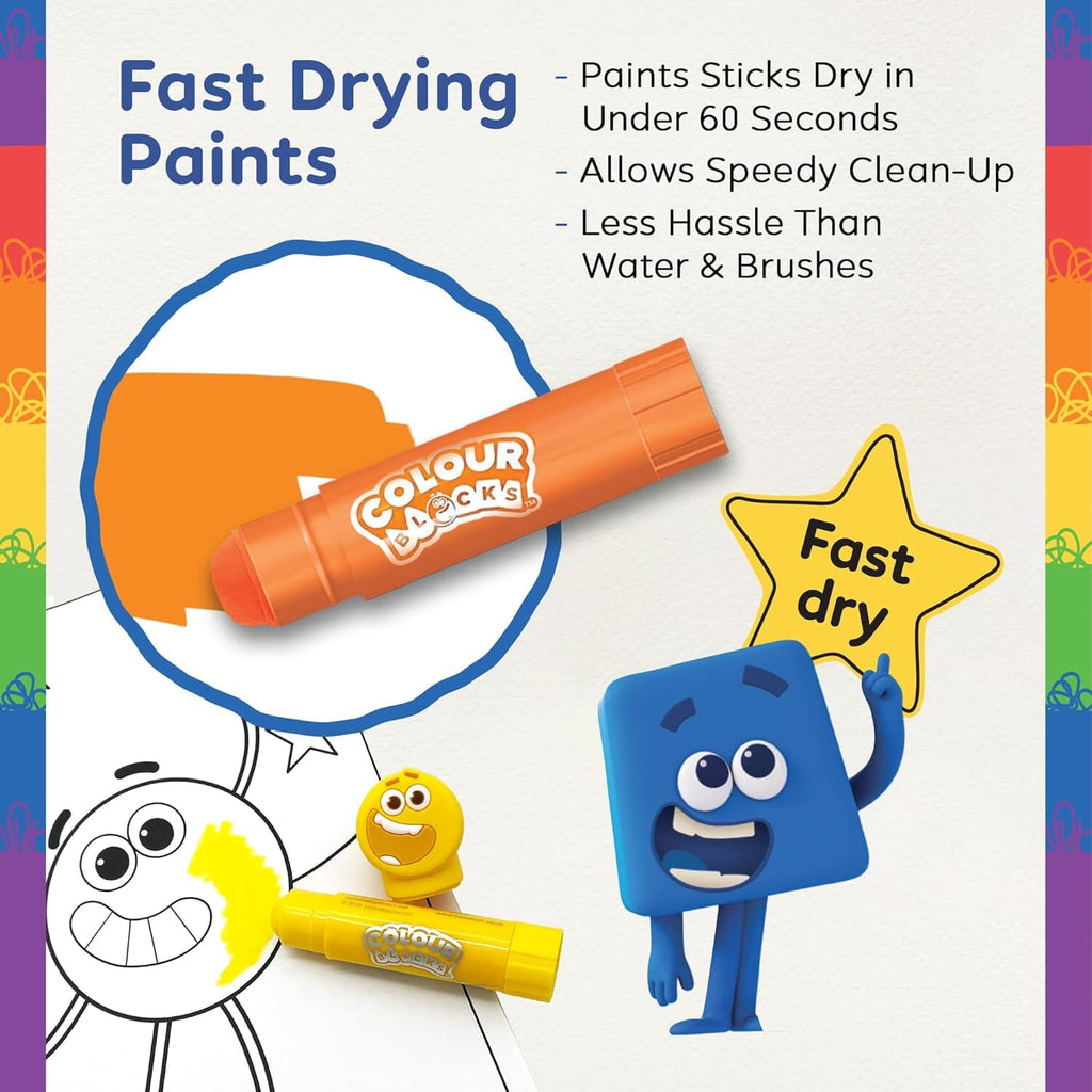 Colour Blocks: Stamp, Colour & Stick Fun Pack: Self-Inking Stampers, Paint Sticks, Stamper Roller, Activity Book & Stickers - Ages 3+ - Educational Toy
