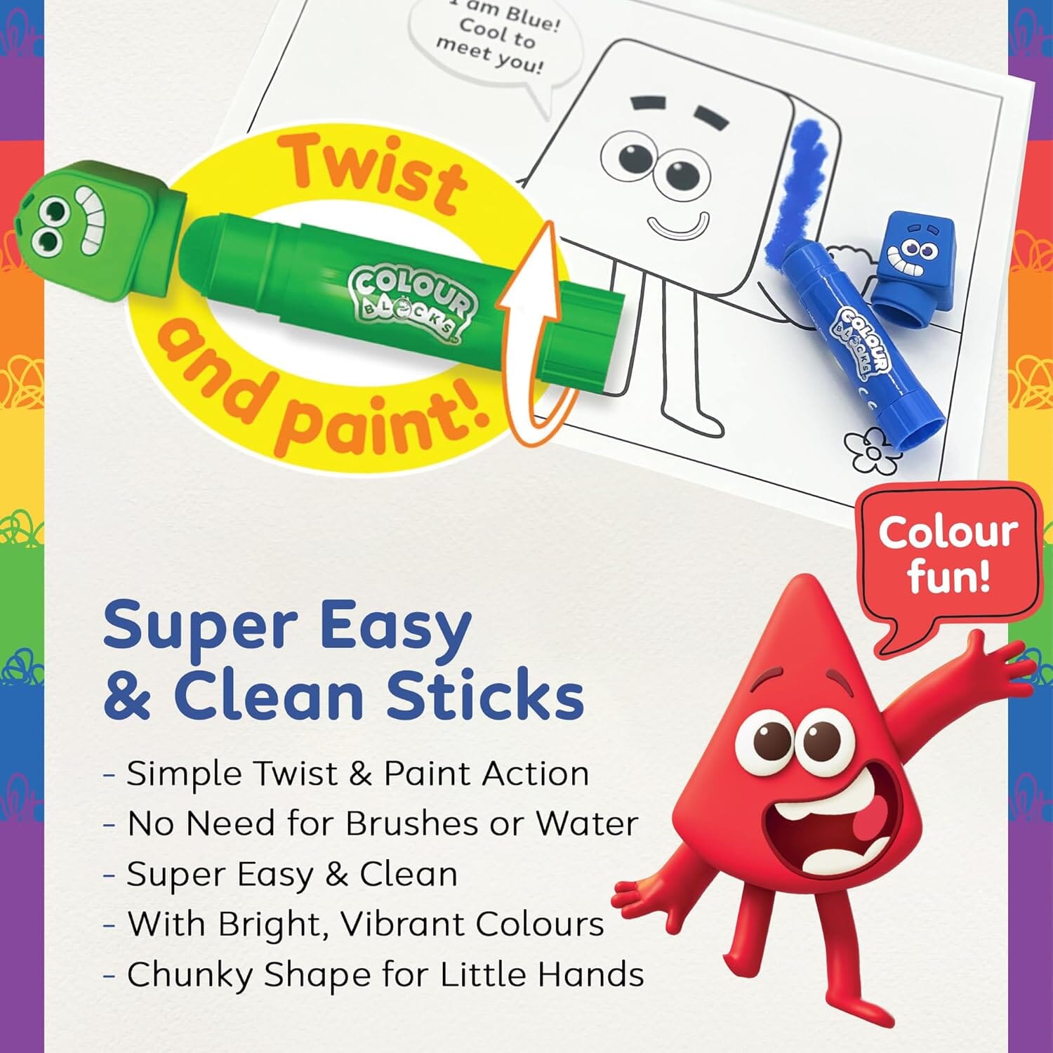 Colour Blocks: Stamp, Colour & Stick Fun Pack: Self-Inking Stampers, Paint Sticks, Stamper Roller, Activity Book & Stickers - Ages 3+ - Educational Toy