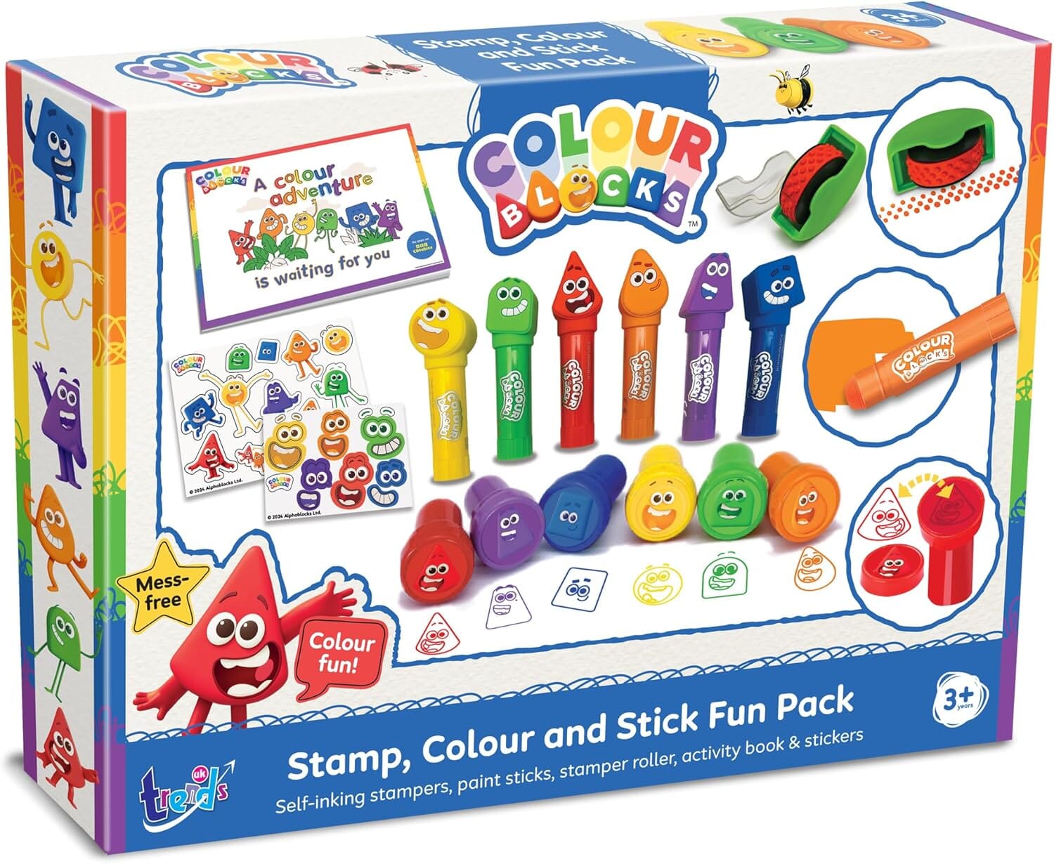 Colour Blocks: Stamp, Colour & Stick Fun Pack: Self-Inking Stampers, Paint Sticks, Stamper Roller, Activity Book & Stickers - Ages 3+ - Educational Toy