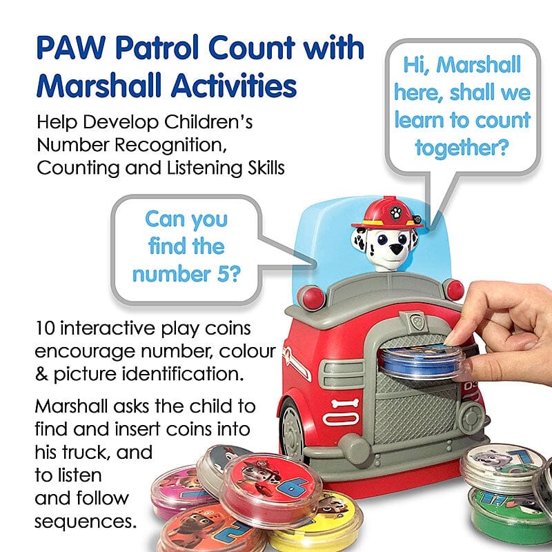 Paw Patrol Count With Marshall: Includes 10 Colour, Number And Object Coins - Ages 3+ - Educational Toy
