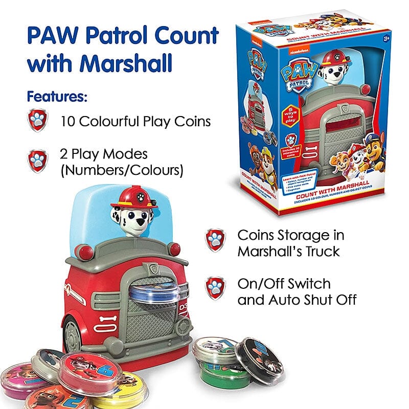 Paw Patrol Count With Marshall: Includes 10 Colour, Number And Object Coins - Ages 3+ - Educational Toy